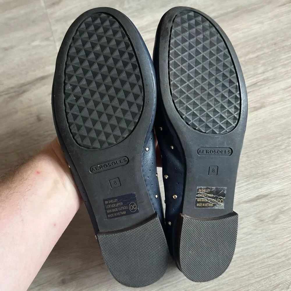 Aerosoles Martha Stewart Shelley Studded Perforated Flats Shoes Navy Blue Sz 8